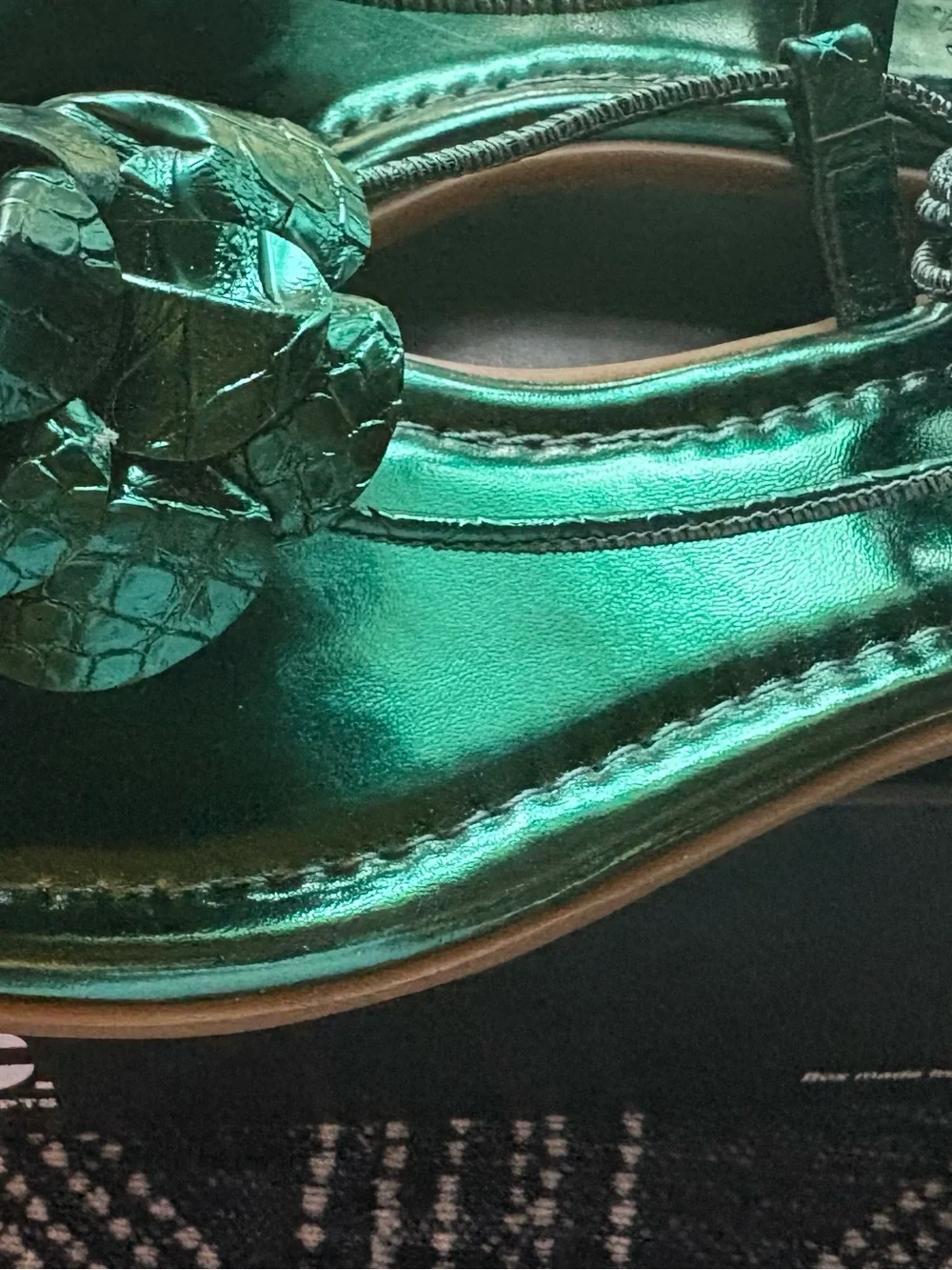 INC Gilma Metallic Emerald Green Flower Lace-Up Sandals